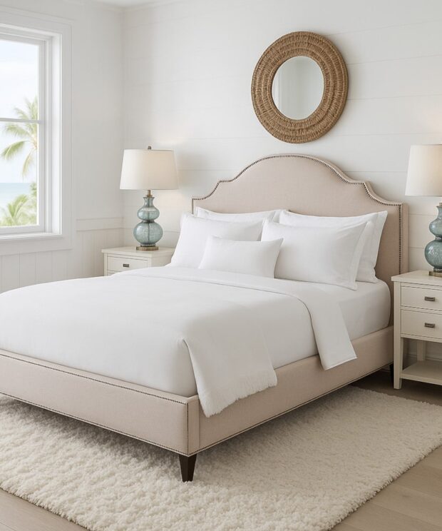 The Sofa Guy 21st Street Upholstered Bed in bedroom
