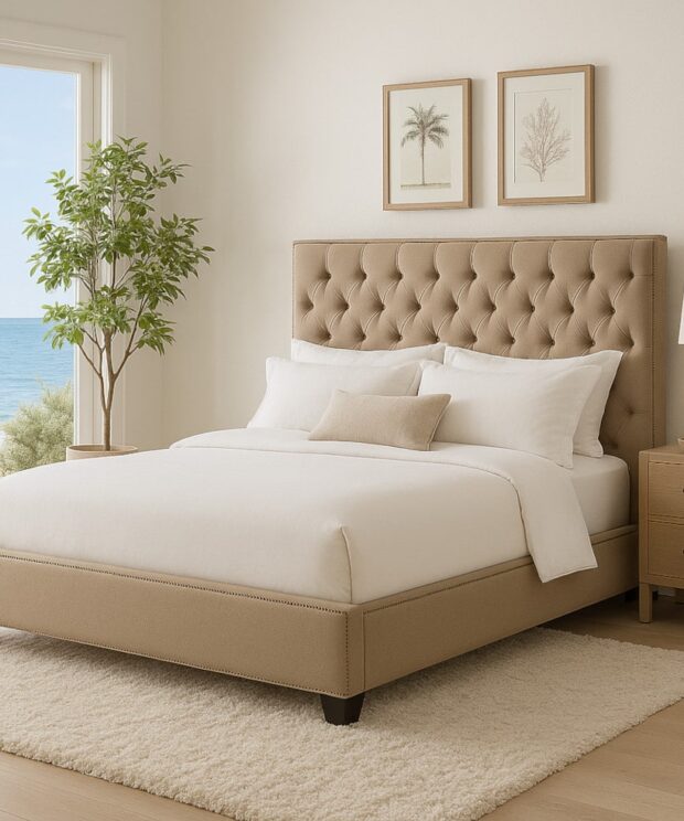 The Sofa Guy Bella Drive Upholstered Bed in bedroom