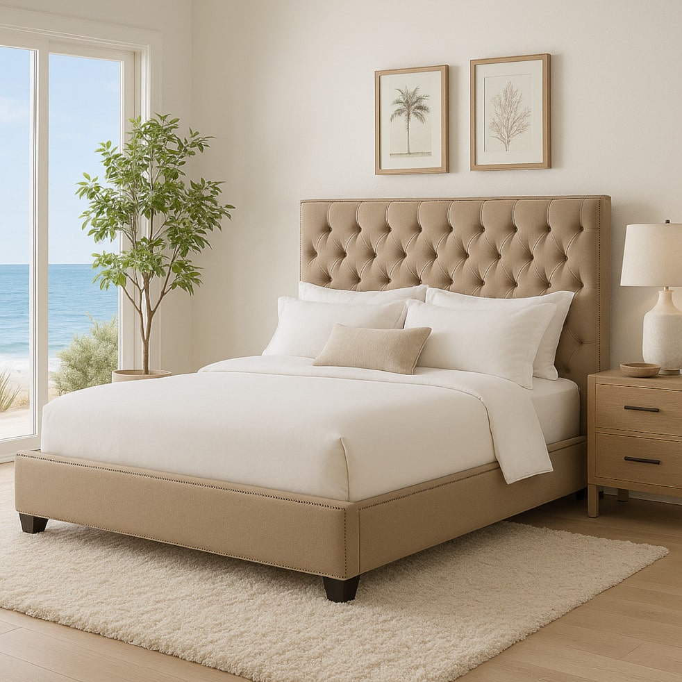 The Sofa Guy Bella Drive Upholstered Bed in bedroom