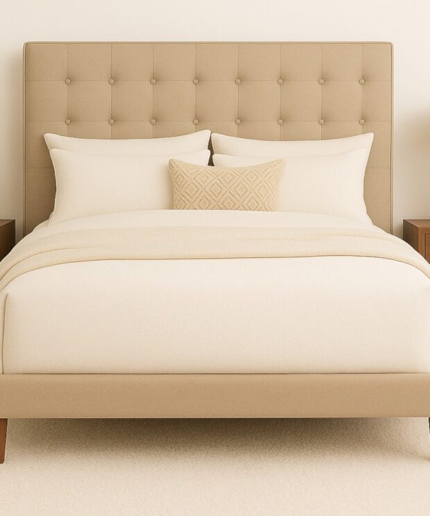 The Sofa Guy Jann Court Upholstered Bed in bedroom