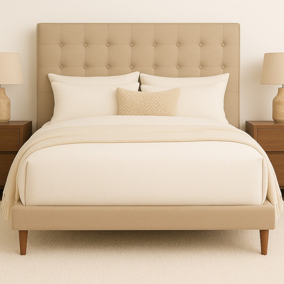 The Sofa Guy Jann Court Upholstered Bed in bedroom