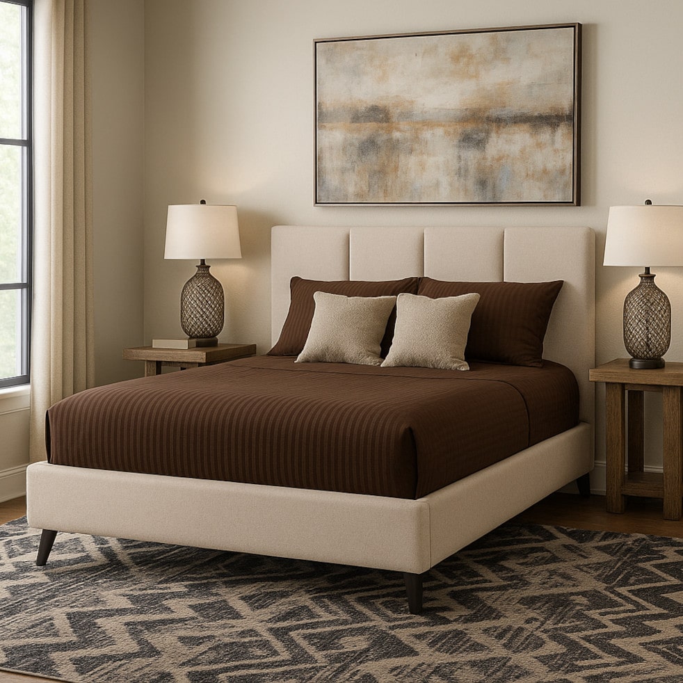 The Sofa Guy Main Street Upholstered Bed in bedroom