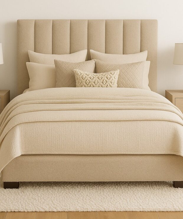 The Sofa Guy Nella Vista Upholstered Bed in bedroom
